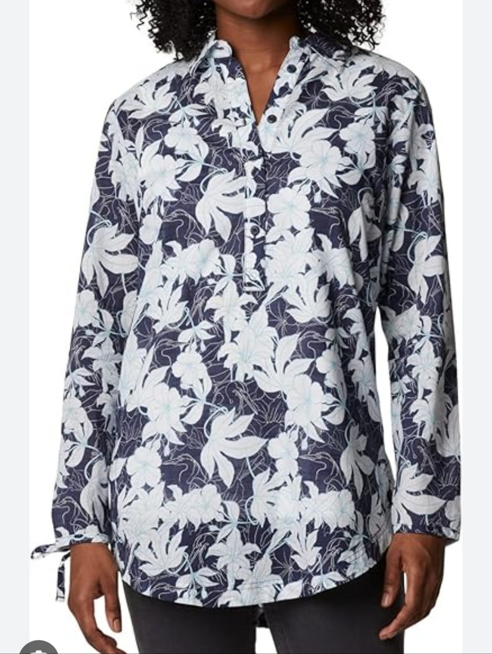 Columbia Navy And White Floral Button-Front Tunic